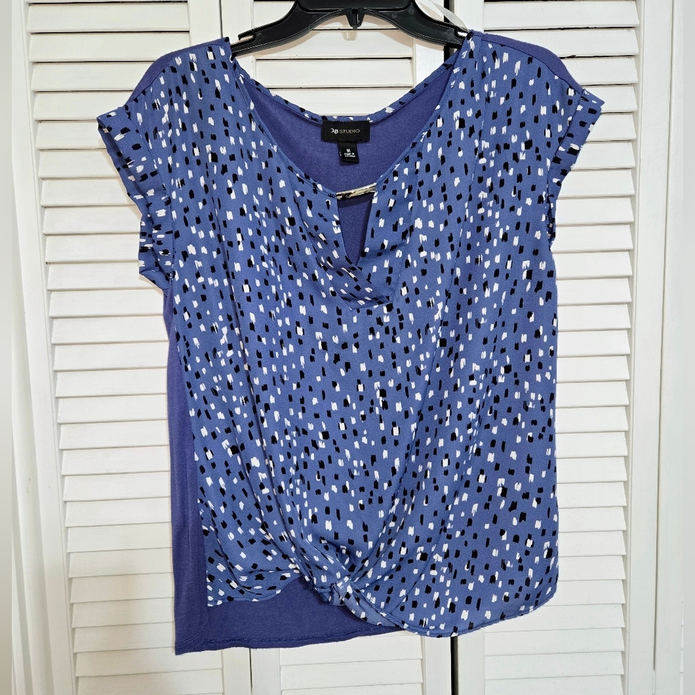AB Studio Women's M Blue and Black Patterned Blouse